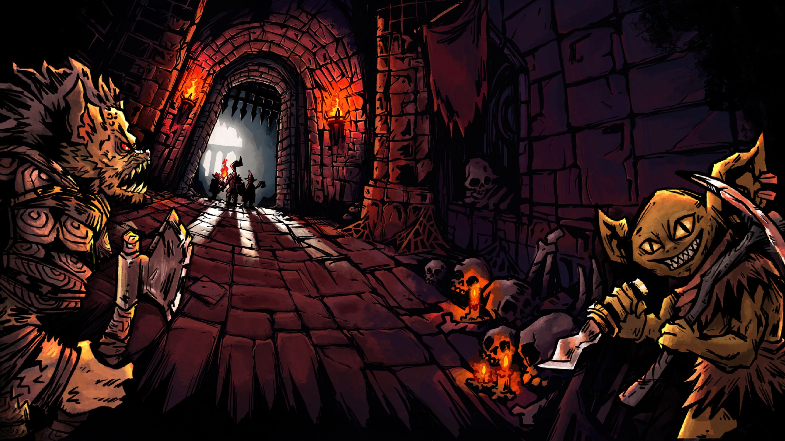 Malignus key art: monsters guard a torch-lit dungeon hall.