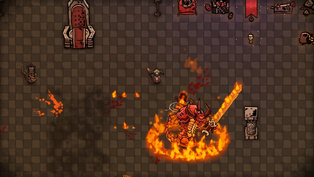 A close look at the Cinder Demon in their ring of fire.