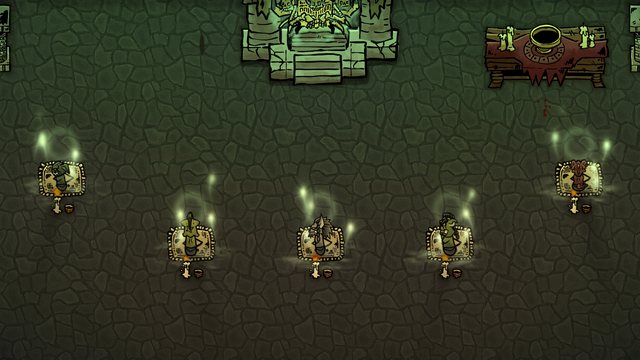 Minions worship at the altar of the Gravecaller, a dark god who grants boons.