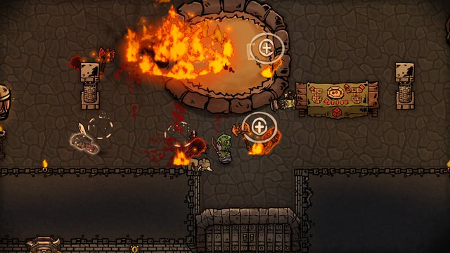 A Fireball bursts over the fighting pit in the great hall as minions fight off an invading party.