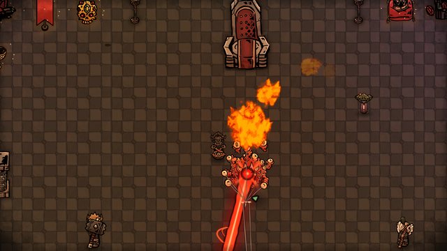 The Baleful Eye fires their ray as fire bursts above them.