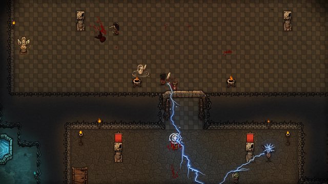 Chain Lightning crackles through a doorway from one hall into the next.