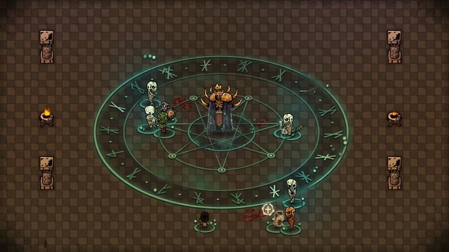 The Dread Lich raises their necrotic aura while their skeletons fight the adventurers inside the circle.