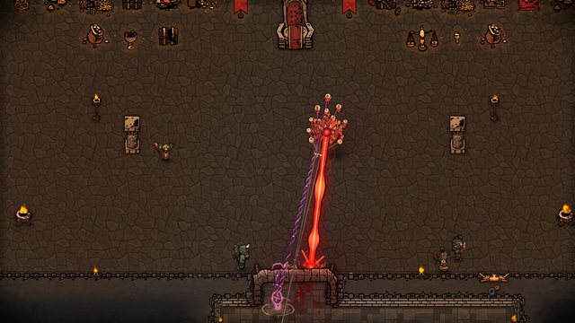 The Baleful Eye fires their rays at the door as adventurers break into their treasure hall.