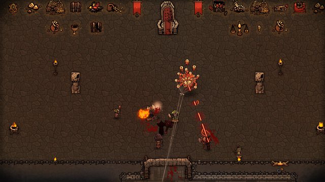 The Baleful Eye's rays cut through a melee as their minions and the adventurers fight below them.