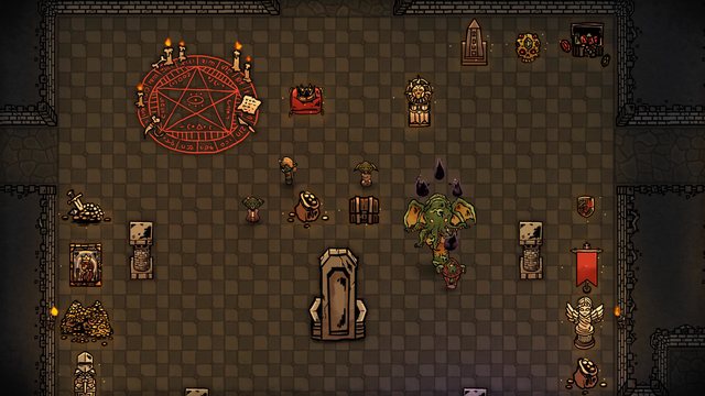 Back in the sanctum, the Sunken Horror looks on as minions bring home the treasure from a raid.
