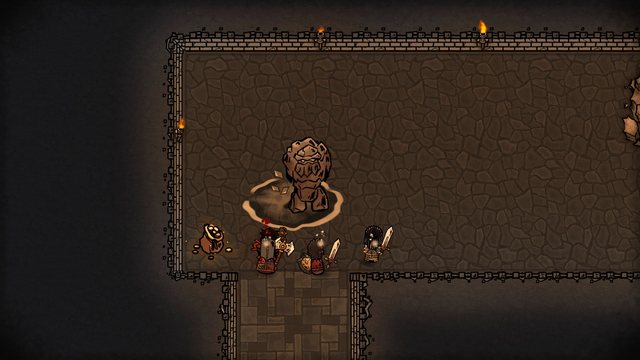 A stone golem lands from its leap in the middle of an adventurer party.