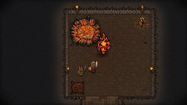 A fire elemental stands beside its lair as adventurers come for it.