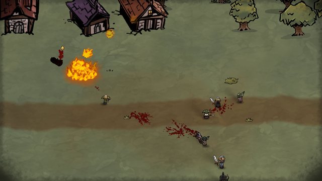 During a raid, a minion's Fireball explodes on the defenders' wizard beside a village.